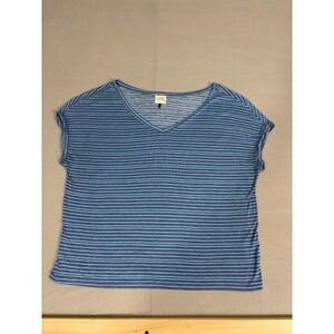 Check and Stripe Womens Blue Horizontal Striped V-Neck Cap Sleeve Tee Large‎